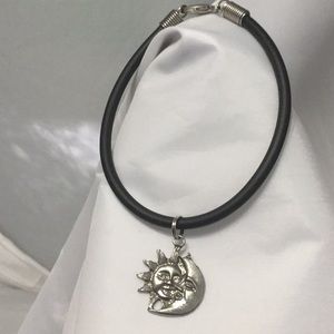 Pewter Sun & Moon Charm on Black Rubber Bracelet